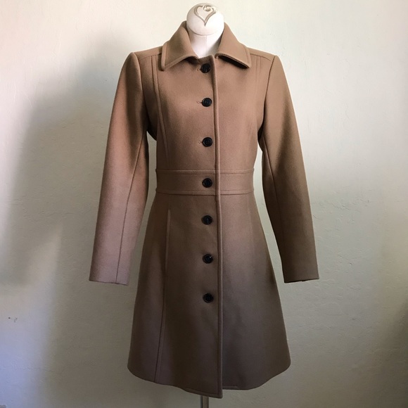 Theory A-Line Flared Classic Wool Pea Coat w/ Button Fronts P XS Beige Tan - Picture 1 of 4